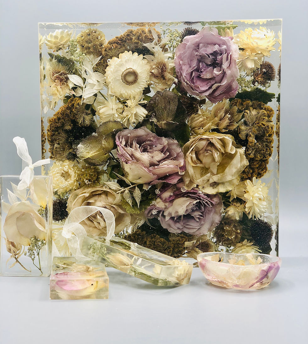 Thumbnail: 8" Square Resin Block Bridal Bouquet Preservation