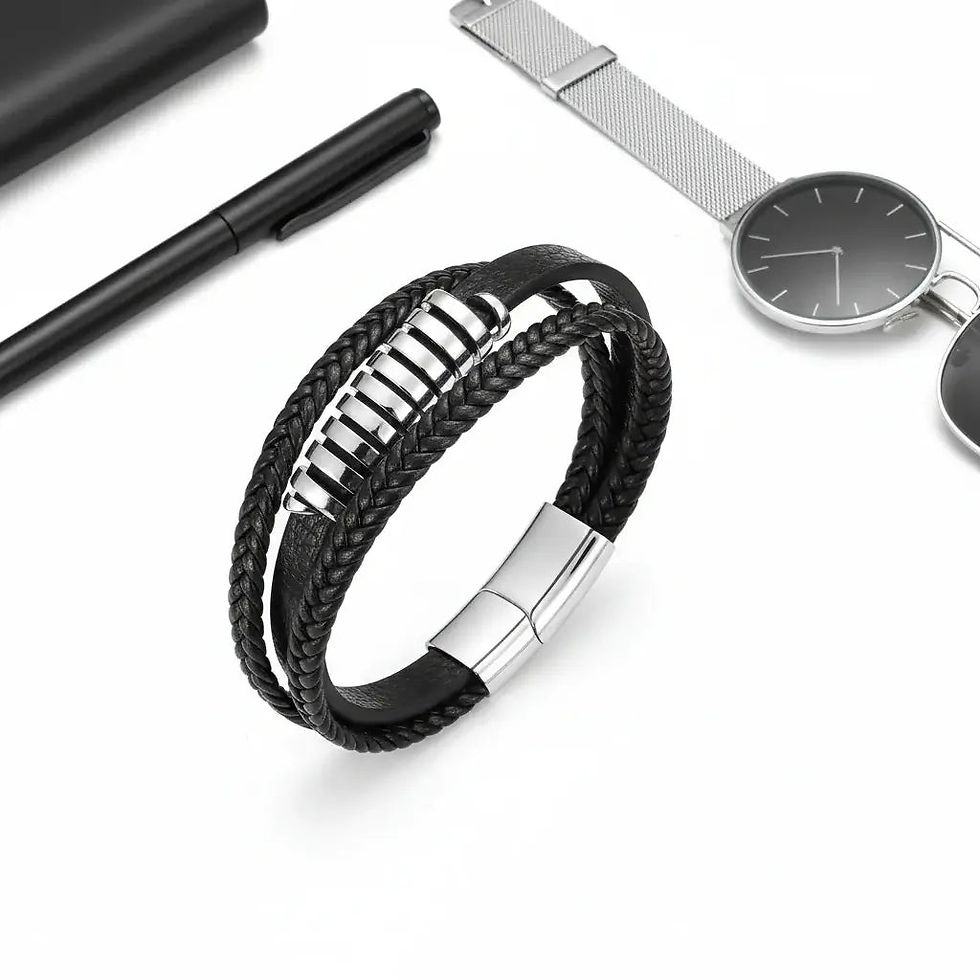 Thumbnail: Viking Leather Bracelet for Men Nordic Magnetic Clasp Bracelet for Men