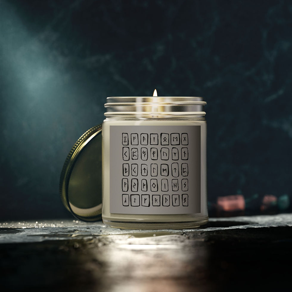 Thumbnail: Sacred Rune Ritual Candle – Gray Elder Futhark Print, Multiple Scents