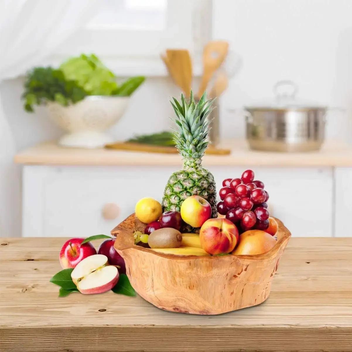 Shallow wooden bowl for home décor or serving – handmade design