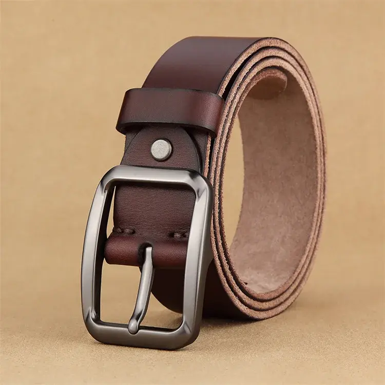 Handmade men’s leather belt with brass buckle