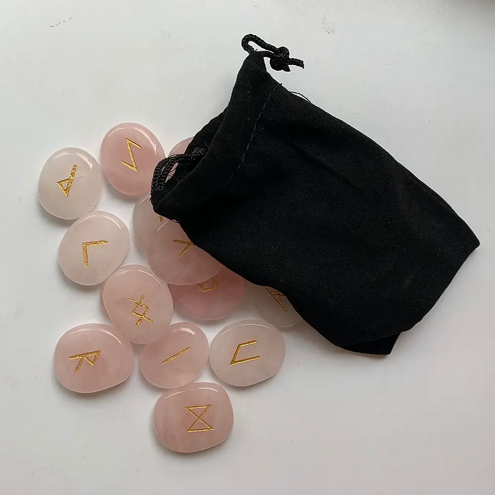 Rose quartz rune set with pink crystal palm stones