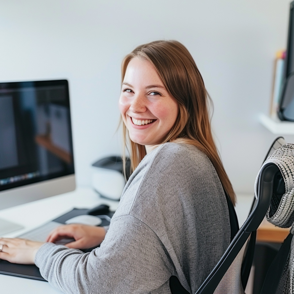 a b2b & b2c market research expert sitting at a computer waiting for customer contact