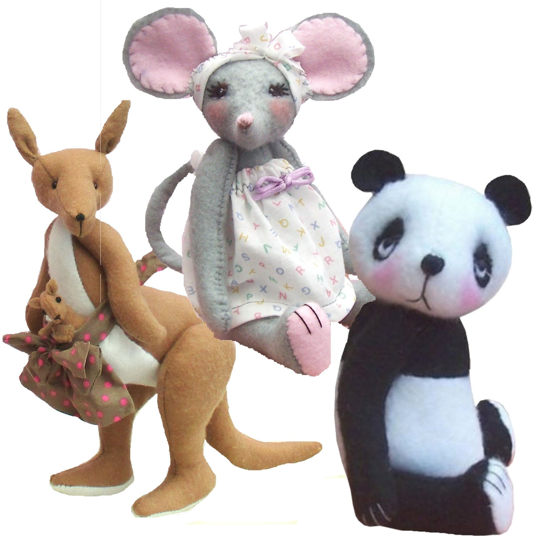 Three sewing patterns for felt animals