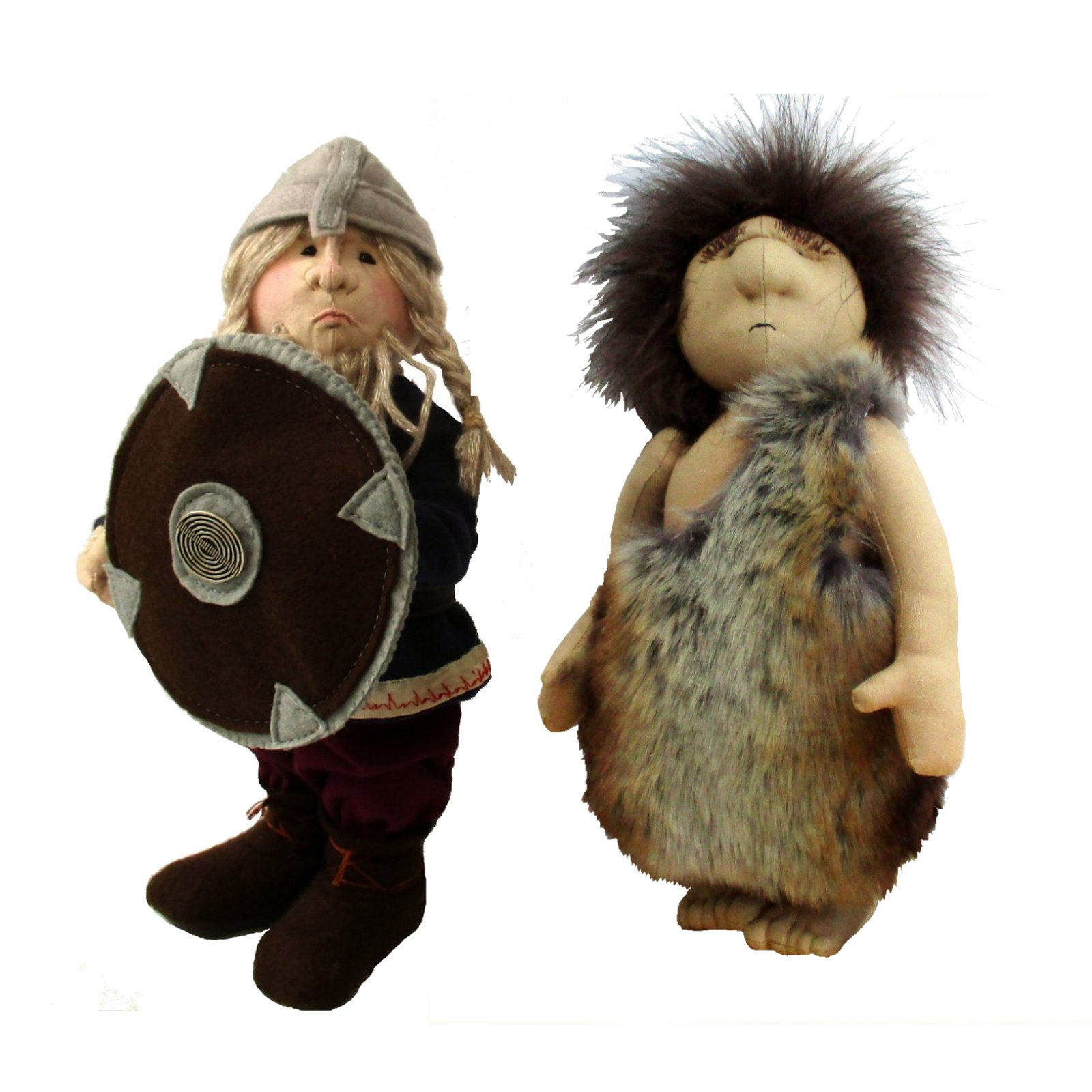 Two cloth doll sewing patterns featuring our viking and caveman