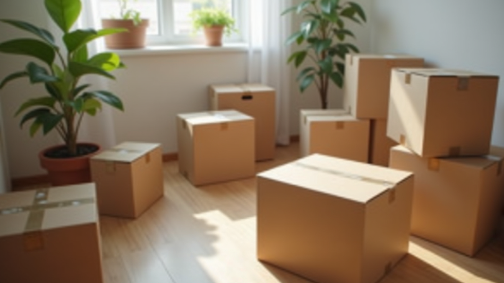 Eye-level view of neatly packed boxes ready for moving