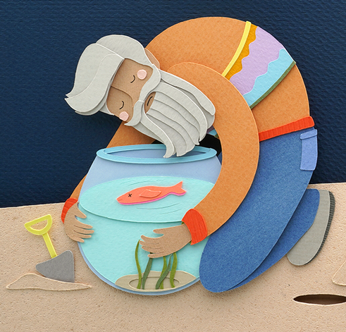 Papel canson, papel, canson paper, papeles arte, papel Fabriano, paper craft, cut out, papel, ilustración, cortar y pegar, paper, paper art, paper artist, paper cut, artist, paper cut art, paper love, paper illustration, ilustración infantil, handmade, hand cut paper, Maria Ponce, tijeras, colores, cortador, papeles especiales, papercut, dolor, muerte, duelo, hombre pasa por un duelo, tristeza, pez muerto, noche estrellada, sufrimiento, hombre con profunda tristeza, la muerte de un amigo