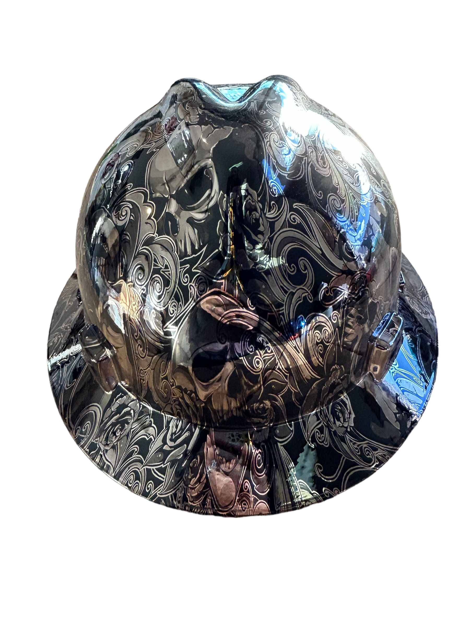 MSA V-Gard Full Brim Custom Chrome Filigree Skulls