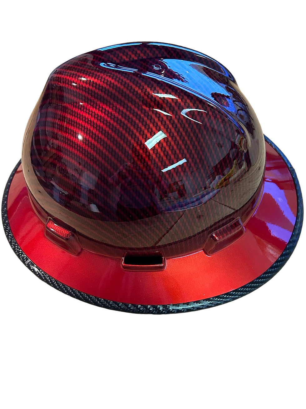 Thumbnail: Custom Hard Hat Red Kandy Carbonfiber red brim w/edge Hydro Dipped Full Brim MSA