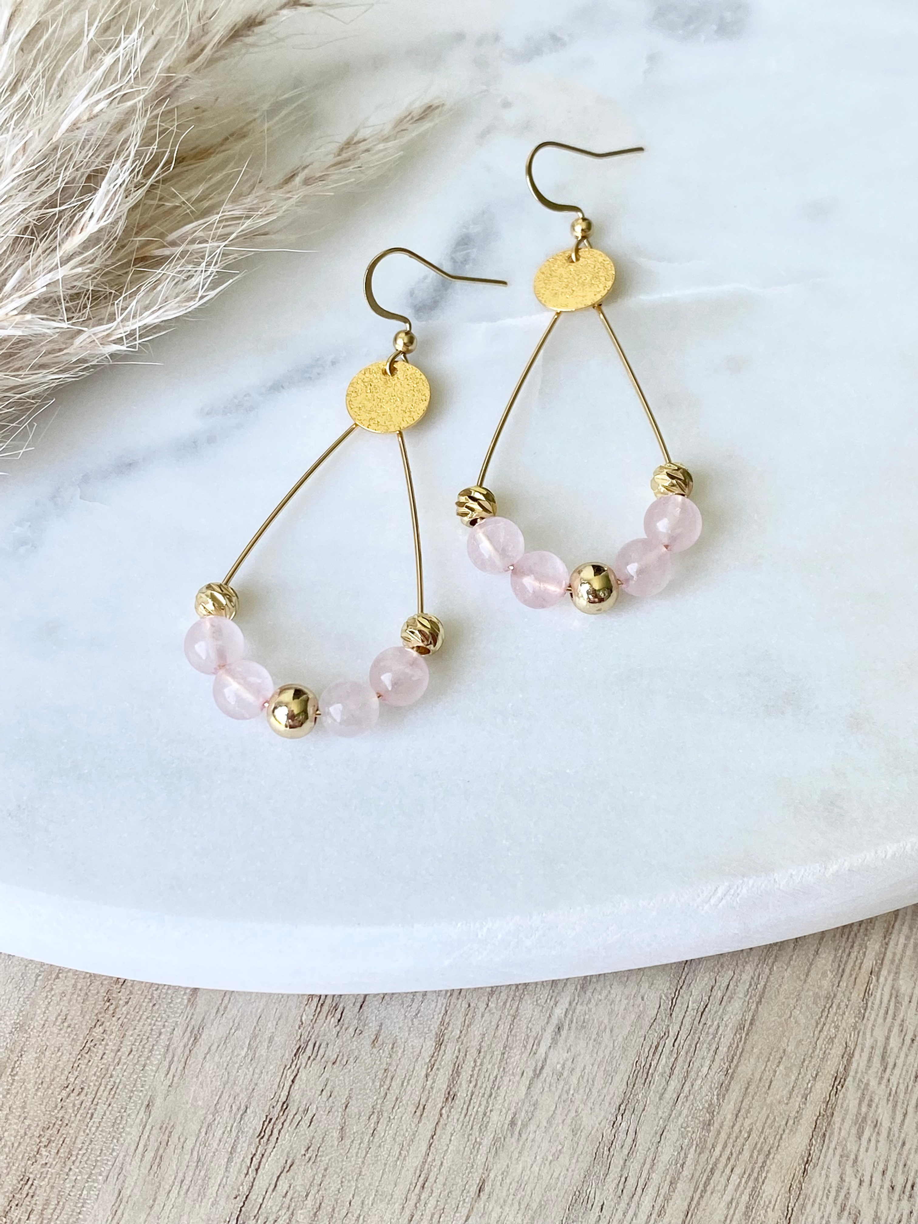 Boucles d’oreilles VINICI ⬖ Quartz rose
