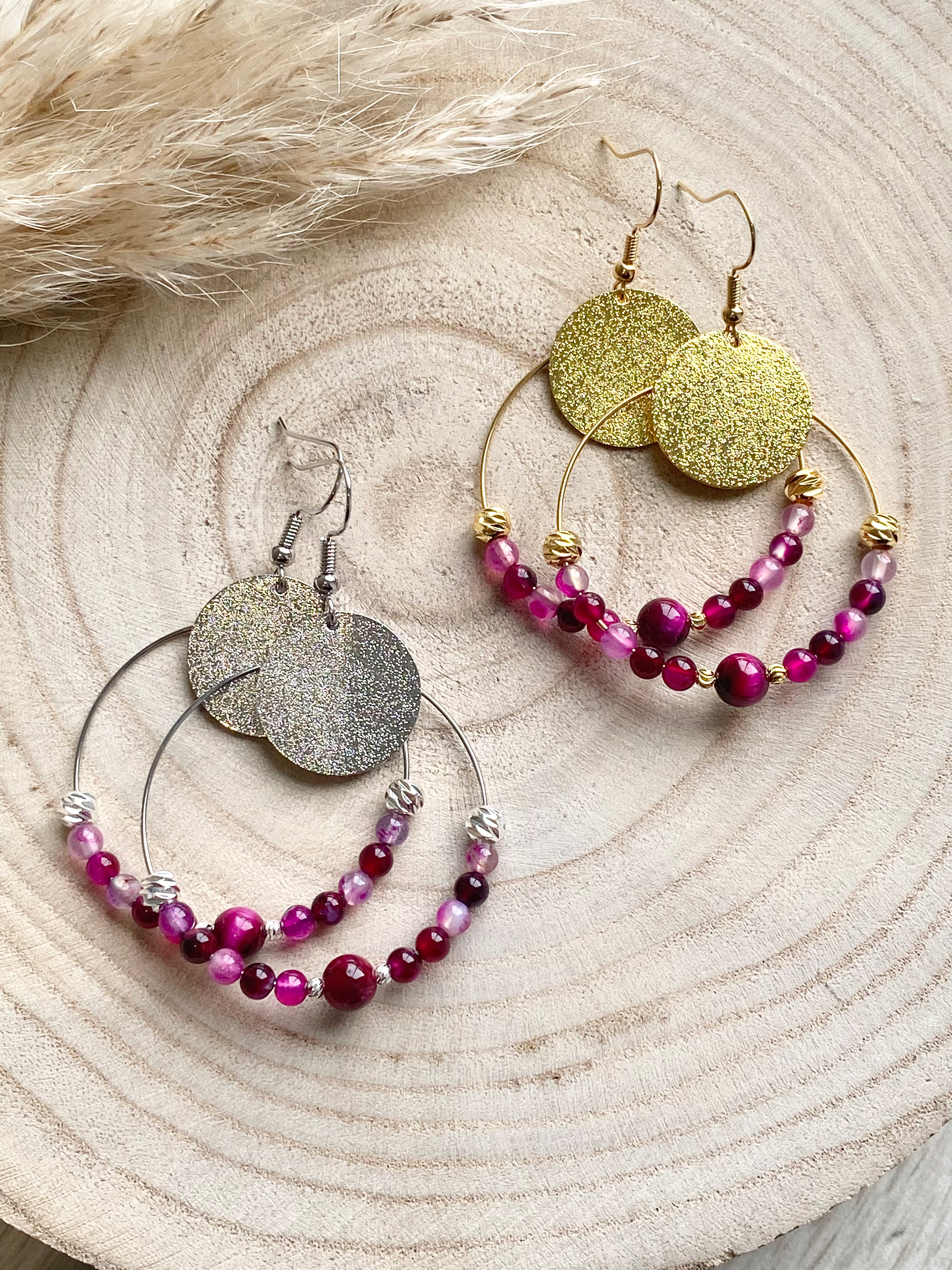 Boucles d’oreilles ISHA ⬖ Oeil de tigre rose