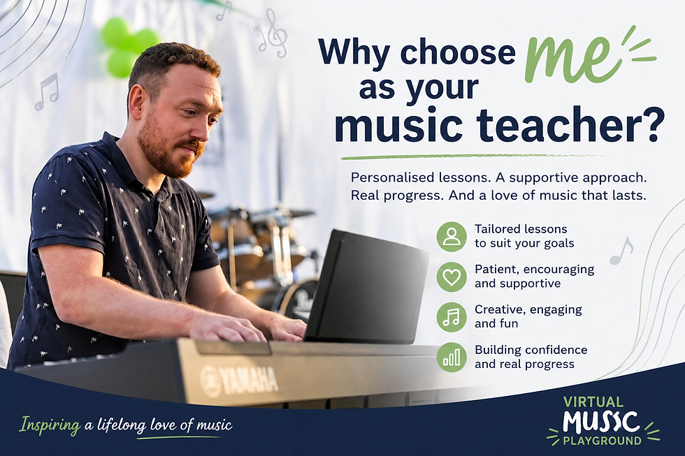 Music teacher playing keyboard for a live concert