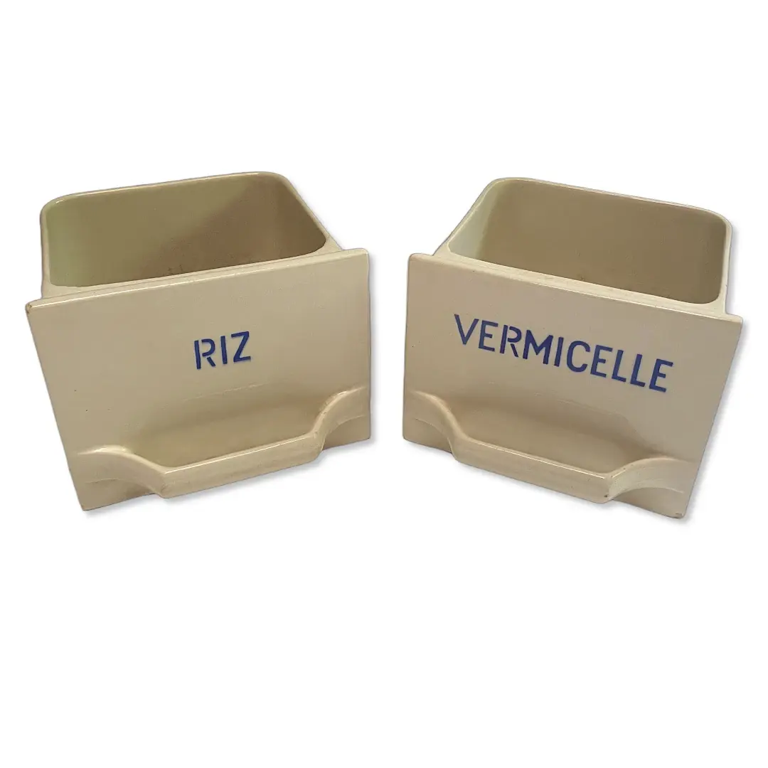 Lot de 2 anciens tiroirs à épices - Manufacture KG Lunéville, vue des 2 tiroirs de face