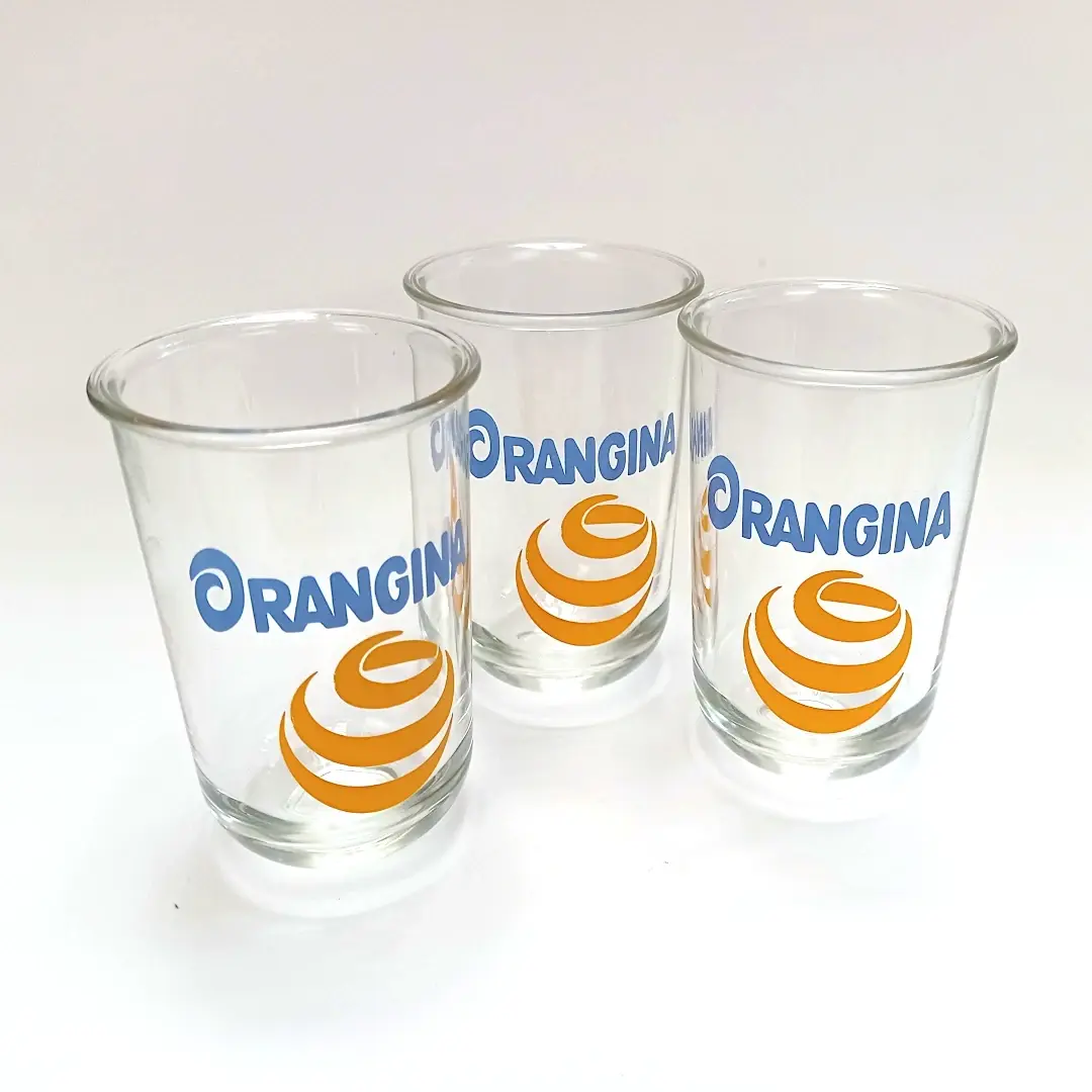 Lot 3 verres Orangina design Matali Crasset vue d'ensemble de face