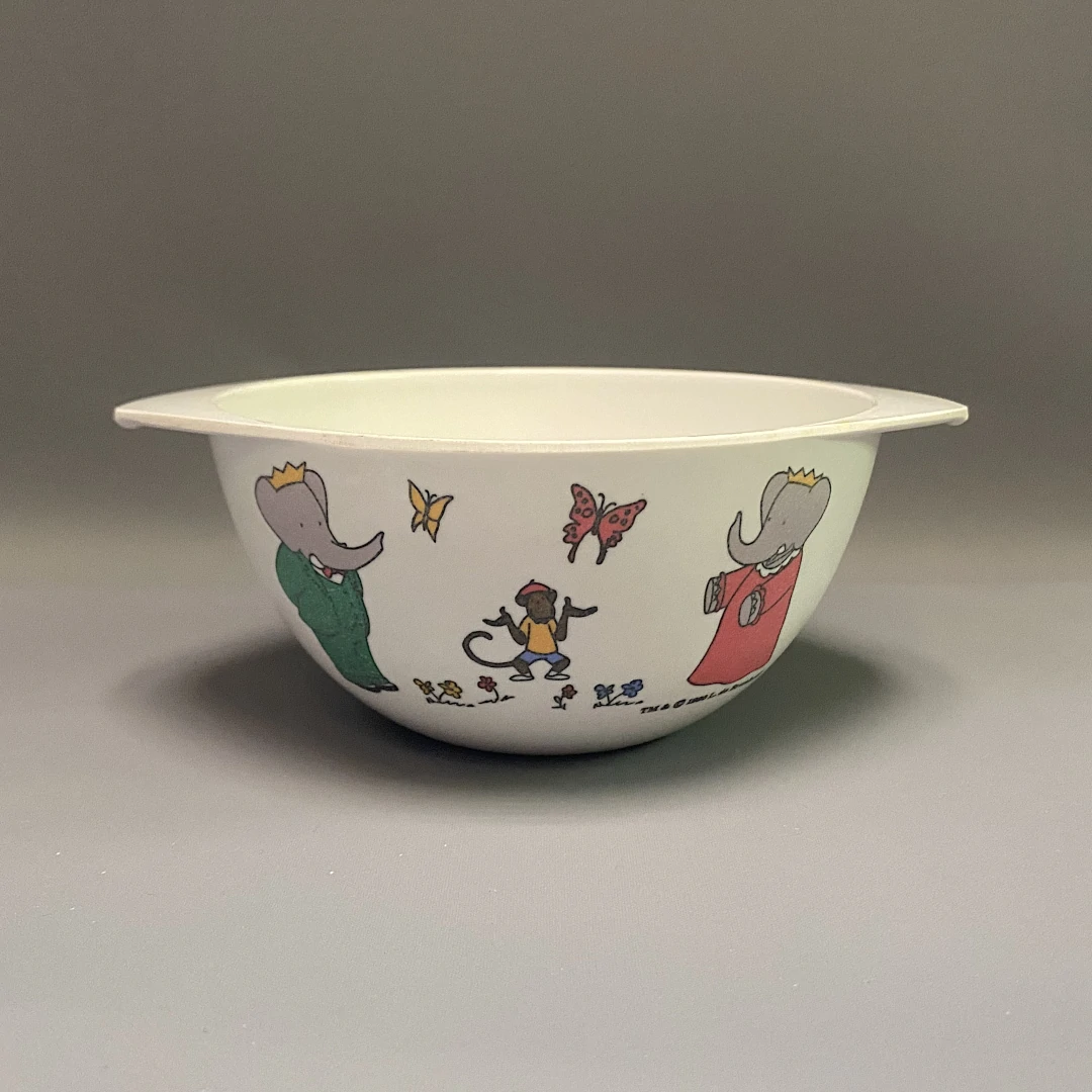 Bol BABAR vintage en mélamine Plastorex, années 90, vue de la première face, bol posé