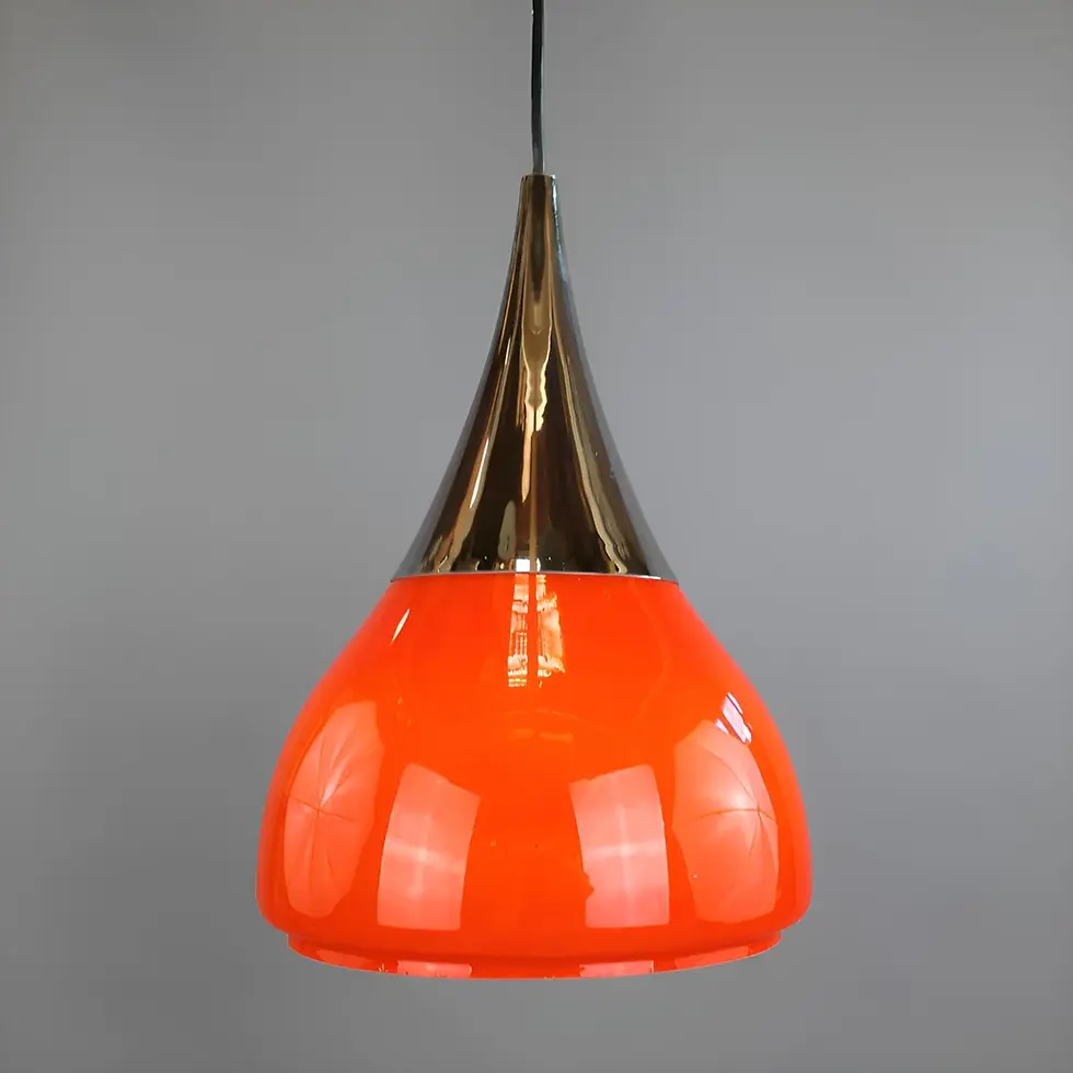Suspension Limburg opaline orange éteinte, métal chromé et verre opalin