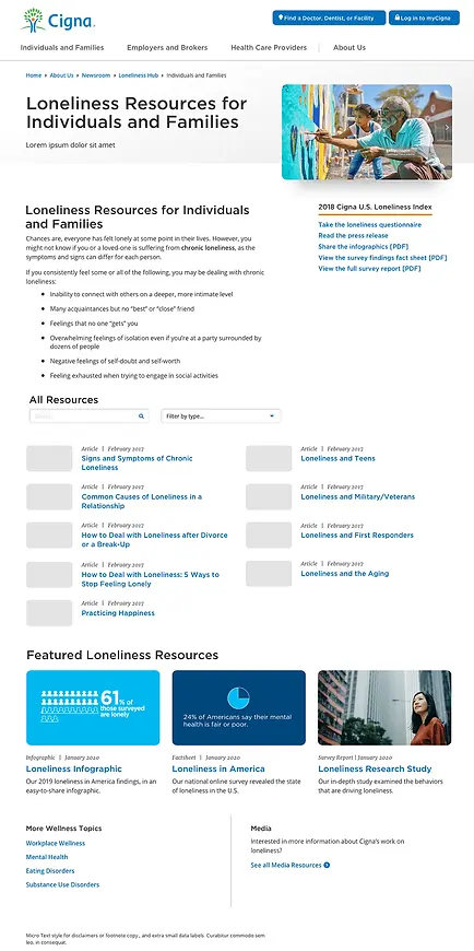 Loneliness Hub separate page for Individuals and Families resources
