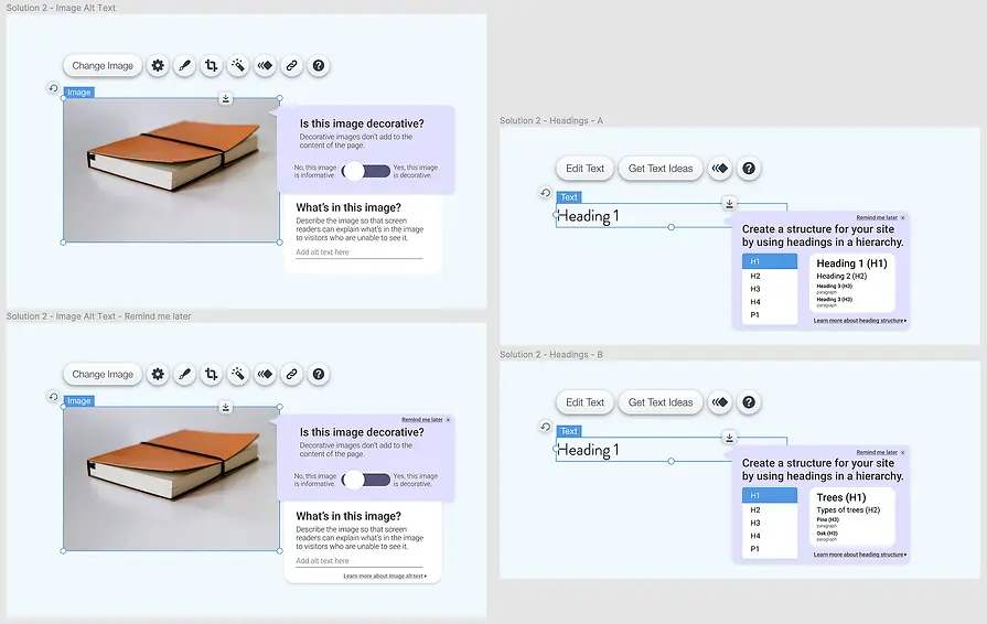 Hi-fi screens of solution 2 with notifications of each element