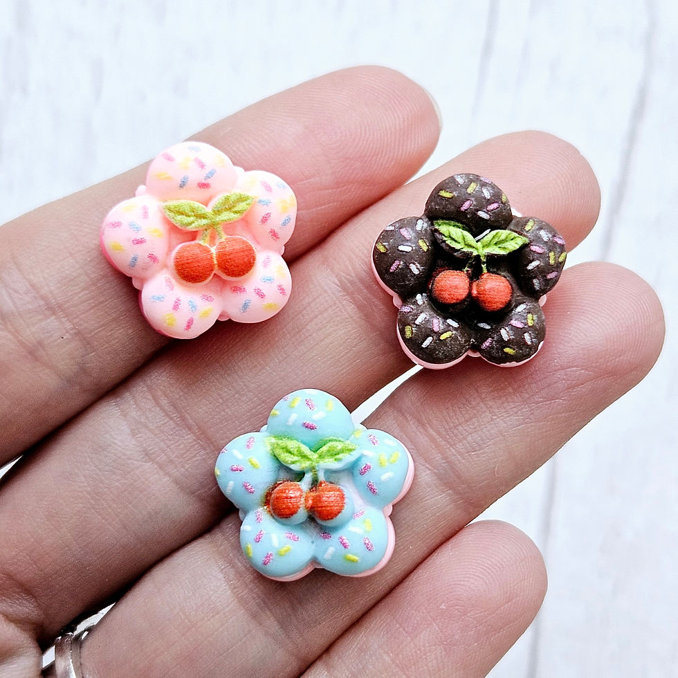Thumbnail: Flowers with Cherries Resin Flatback Cabochon Charms Close Up