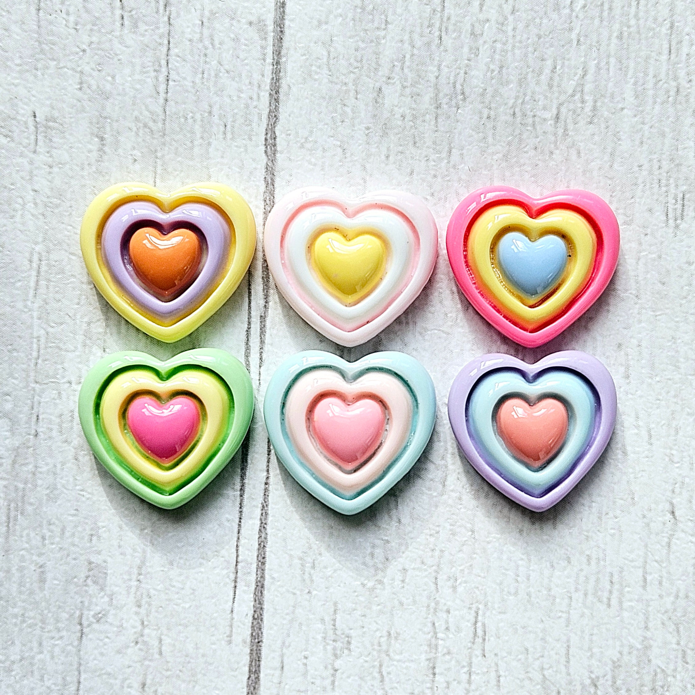 Three Layered Hearts Resin Flatback Charms