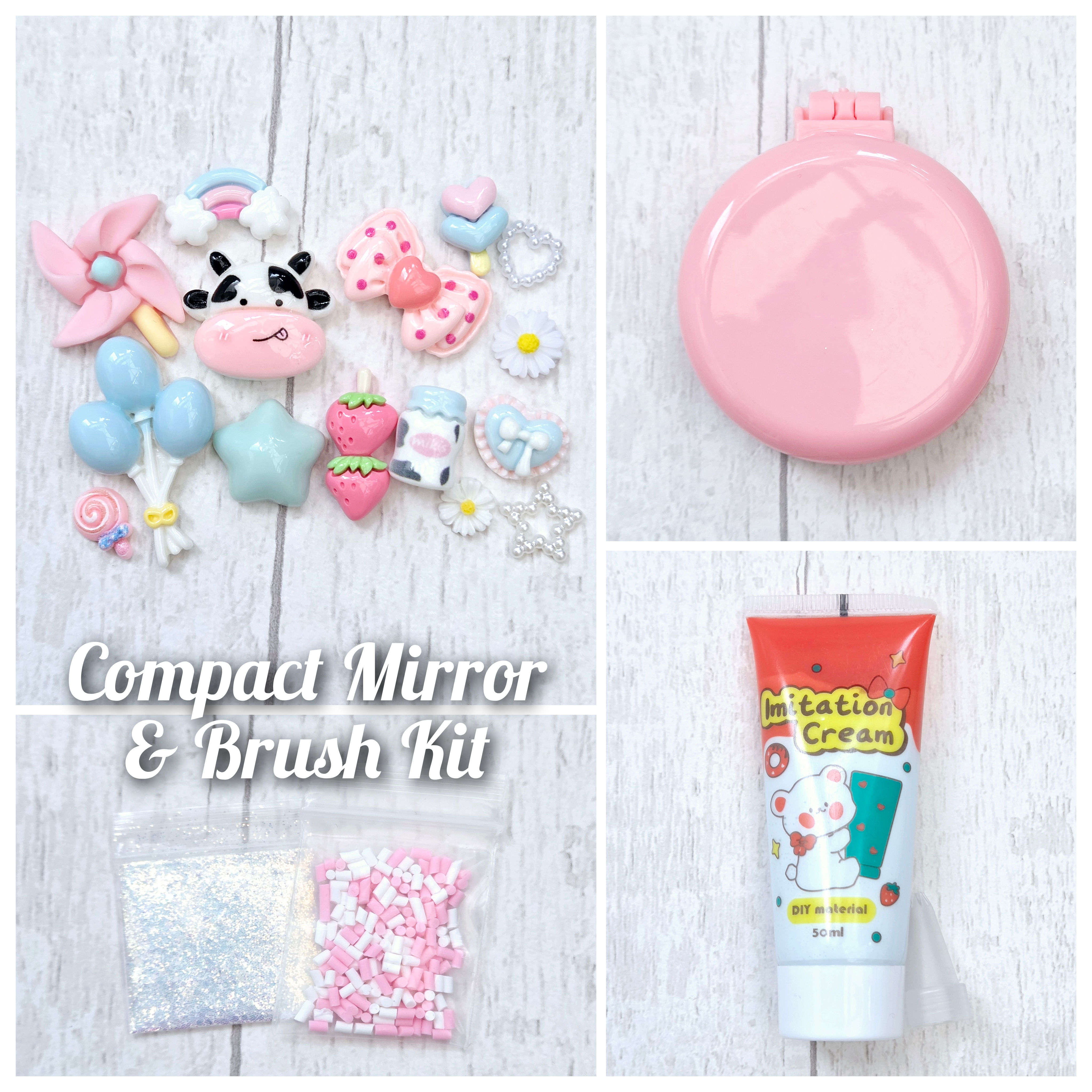 Cute Cow Decoden Compact Mirror & Brush Kit