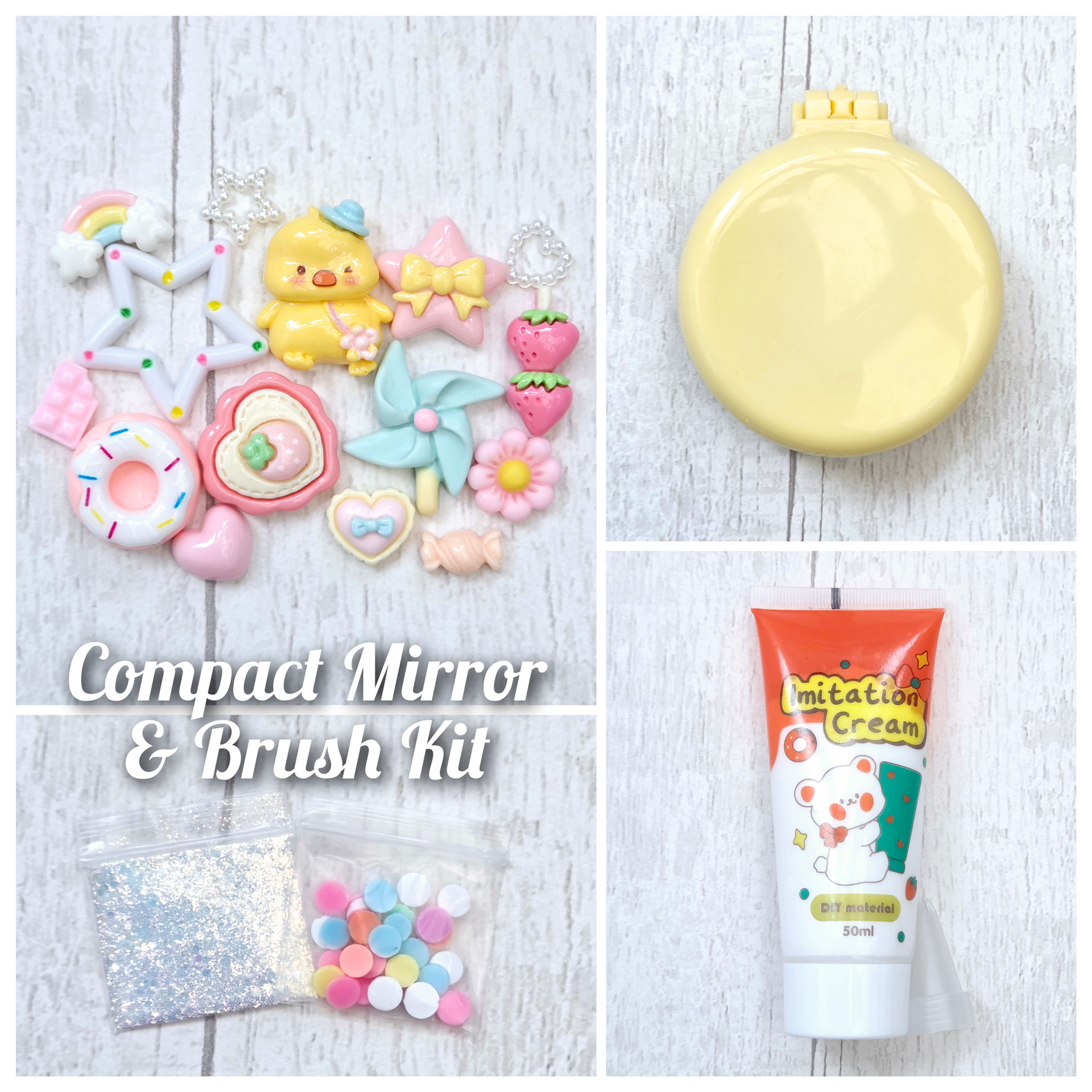 Spring Chick Pink & White Decoden Compact Mirror & Brush Kit