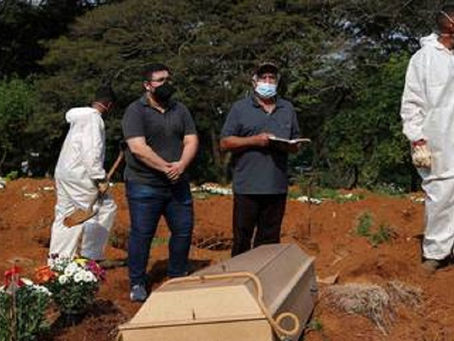 CAOS: Brasil tem 3.438 mortes diárias, 310.550 óbitos totais, 85.948 novos casos, 