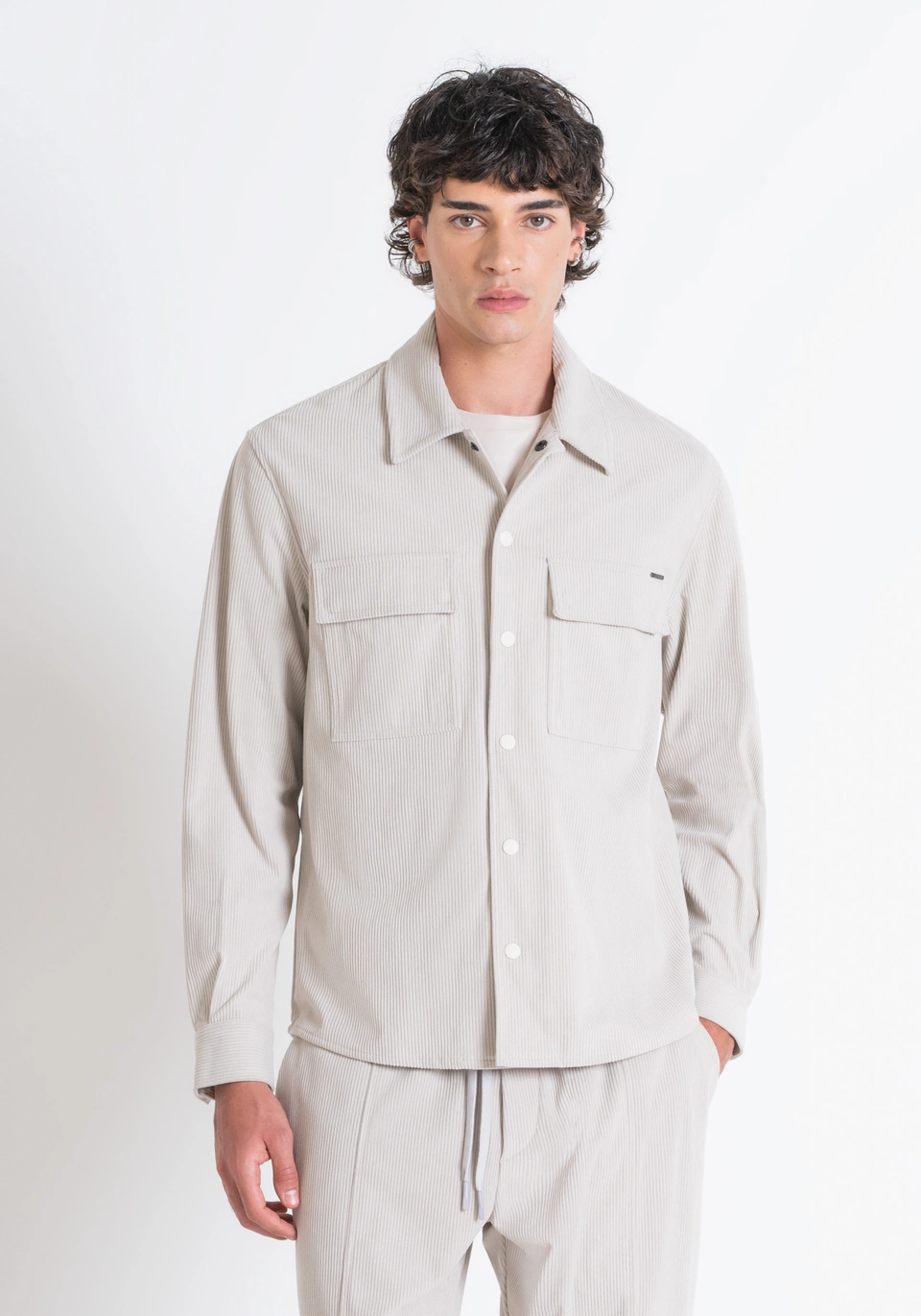 CHEMISE « BERLINO » REGULAR FIT COUPE DROITE EN VELOURS CÔTELÉ BLANC