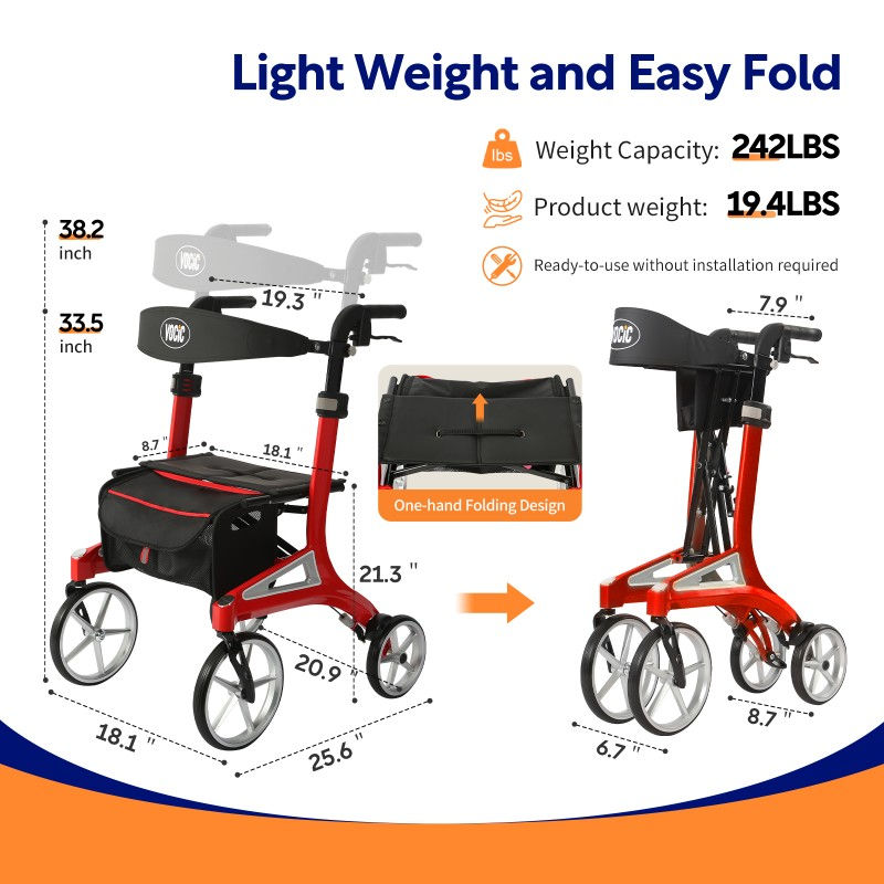 Thumbnail: Stride Mover Ergonomic 4 Wheel Aluminum Rollator Walker - Vocic