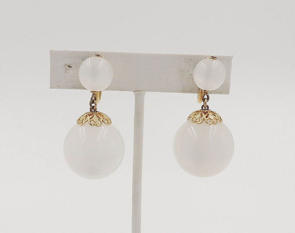 Thumbnail: Vintage 1950s Signed Napier White Moonglow Drop Clip Earrings
