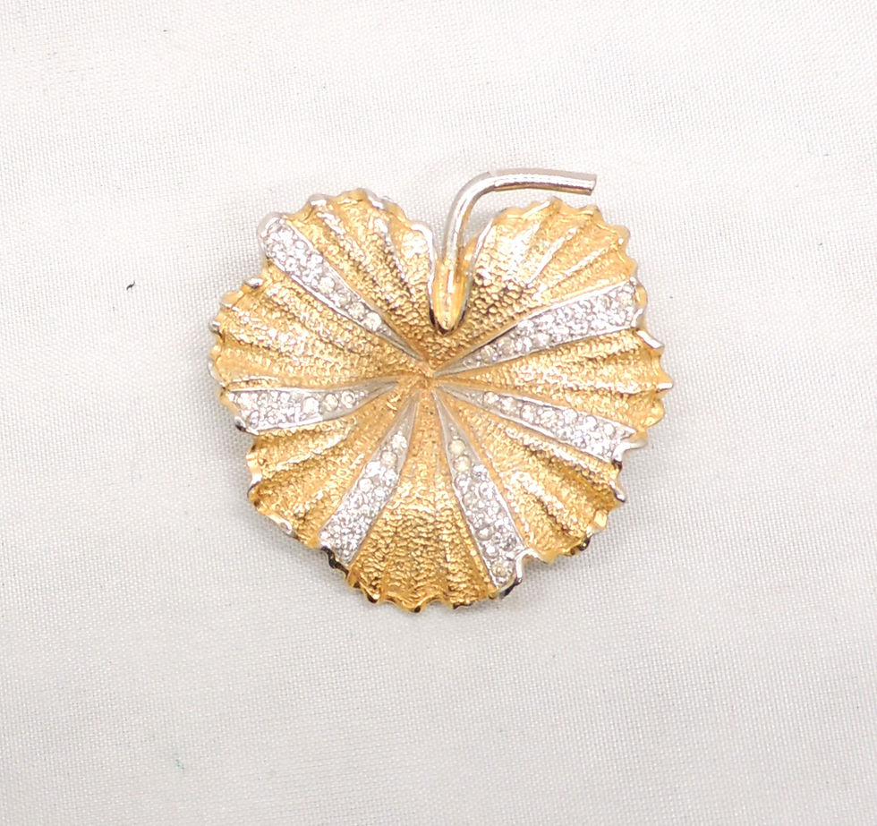 Thumbnail: Vintage 1950s Signed Nettie Rosenstein Goldtone Clear Rhinestone Lily Pad Brooch
