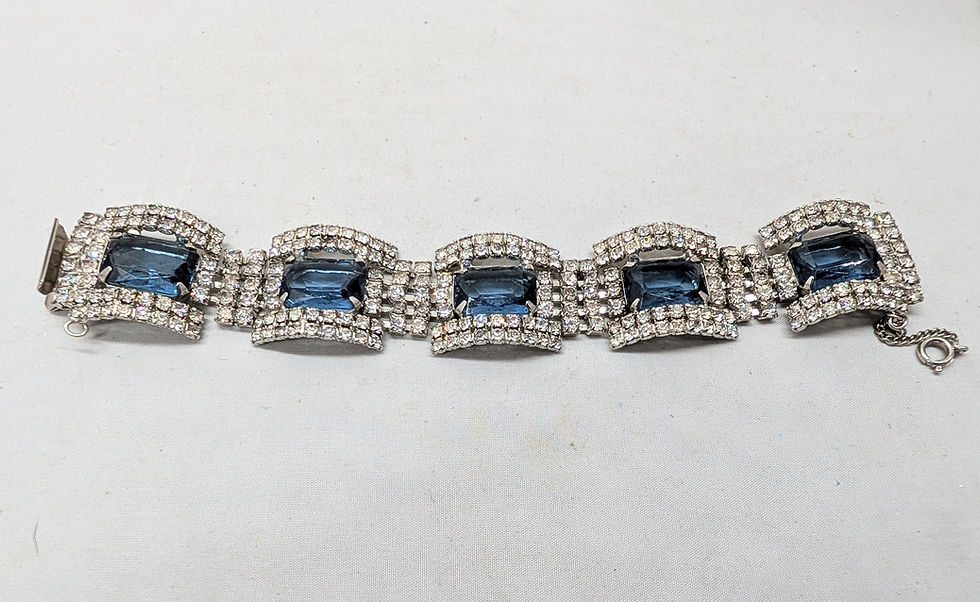 Thumbnail: Vintage 1960s Verified Delizza & Elster Clear & Faux-Sapphire Bracelet