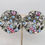 Thumbnail: Vintage 1980s Signed Thelma Deutsch Large Round Pastel Rhinestone Clip Earrings