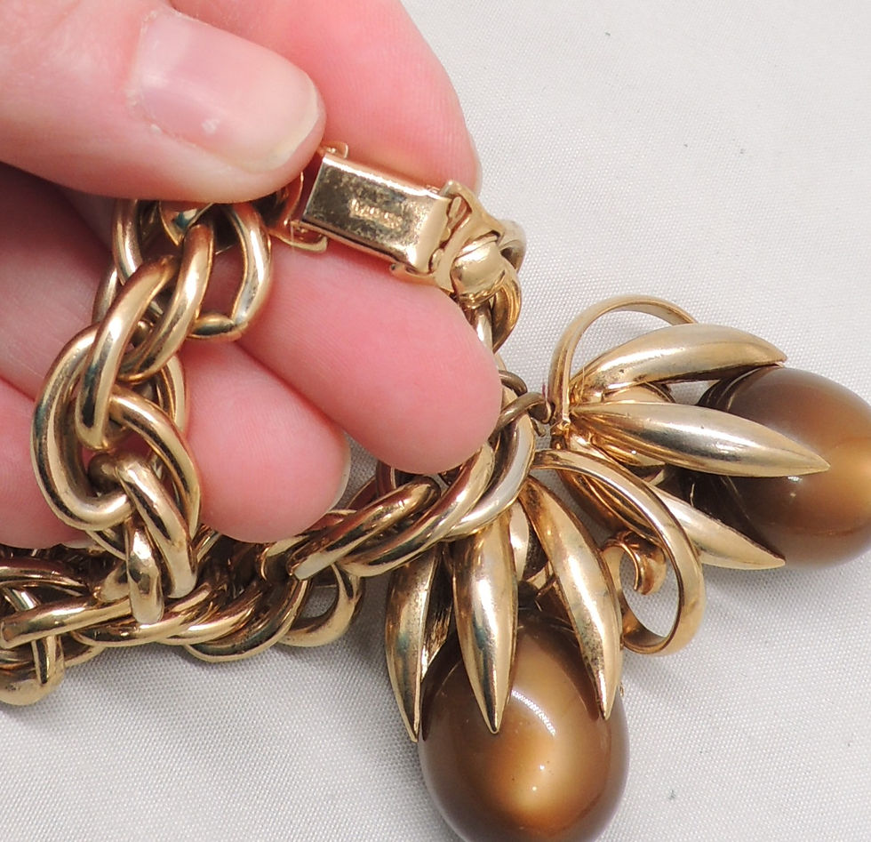 Thumbnail: Vintage 1950s Signed Napier Brown Moonglow Cumquat Charm Bracelet