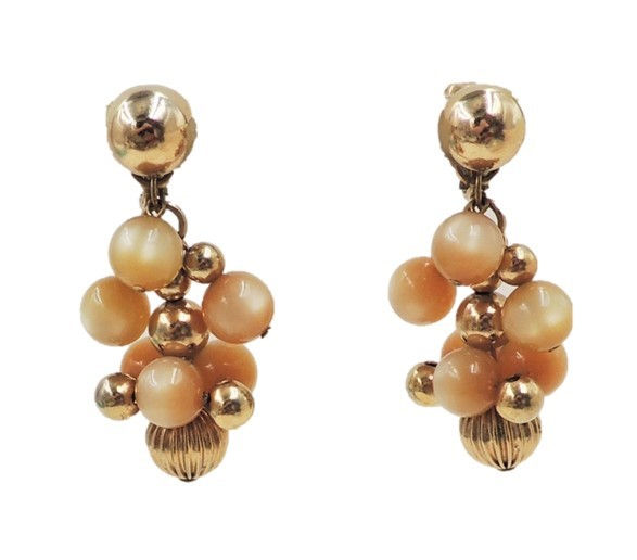 Vintage 1960s Napier Peach Moonglow Dangle Clip Earrings