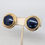 Thumbnail: Vintage 1980s Signed Napier Goldtone Round Navy Blue Clip Earrings