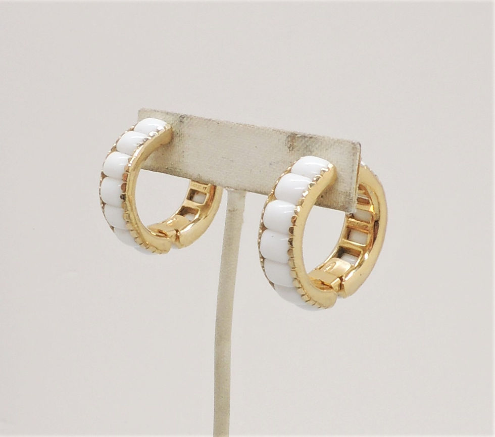 Thumbnail: Vintage 1960s Signed Castecliff White Rhinestone Hoop Clip Earrings