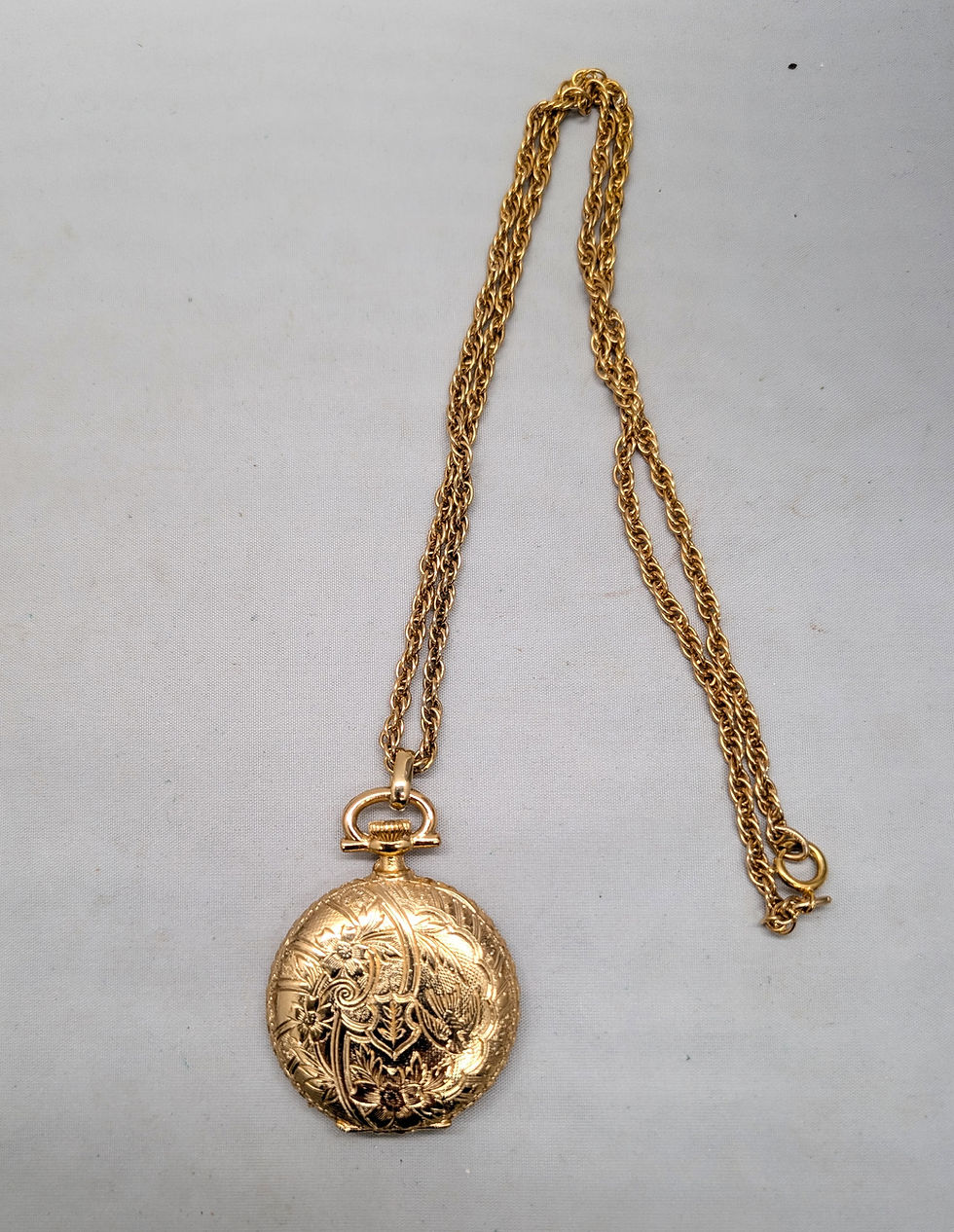 Thumbnail: Vintage 1975 Signed Napier Goldtone "Pocket Watch" Locket Pendant Necklace