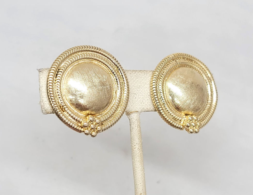 Thumbnail: Vintage 1960s Signed Hattie Carnegie Round Goldtone Clip Earrings