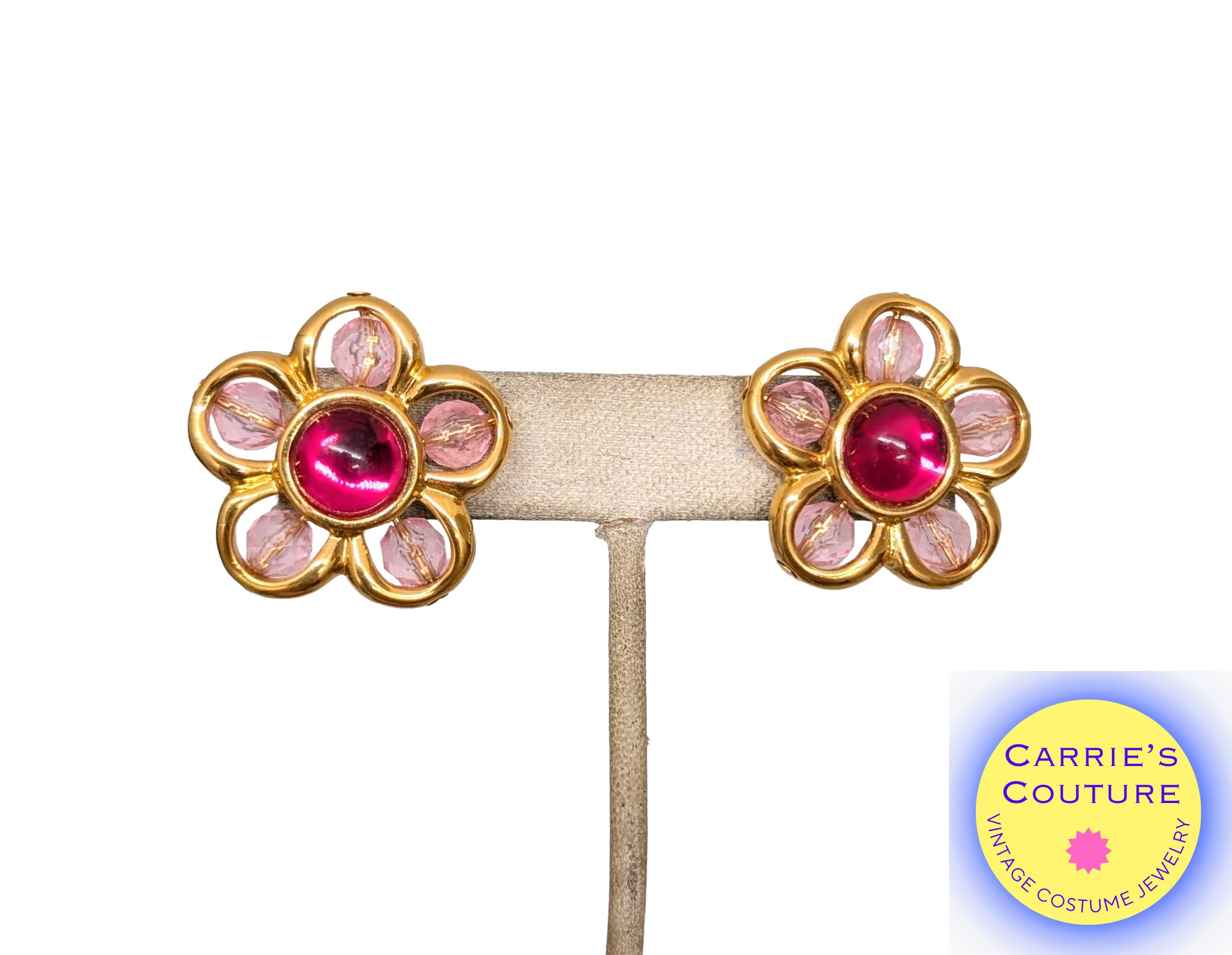 Vintage Signed Napier Pink Flower Pierced Earrings, 1992 Miami Collection
