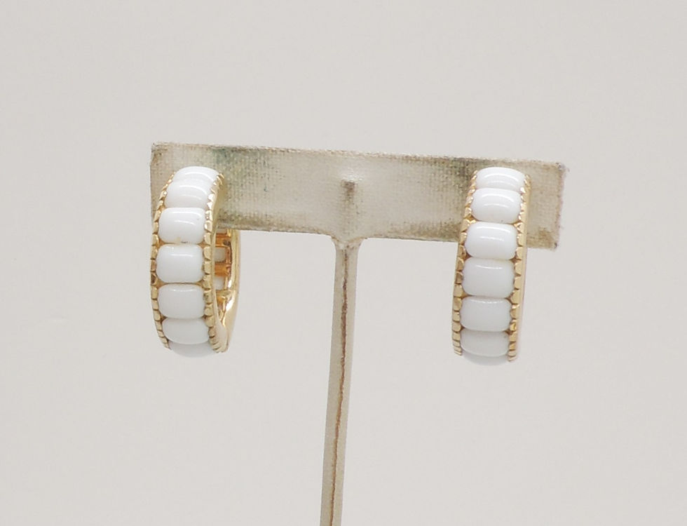 Thumbnail: Vintage 1960s Signed Castecliff White Rhinestone Hoop Clip Earrings