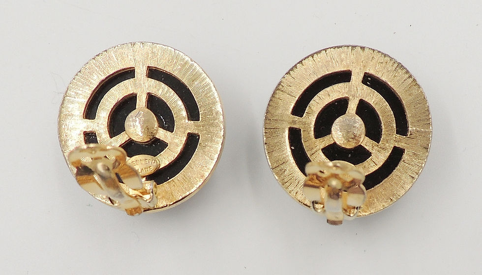 Thumbnail: Vintage 1980s Kenneth Lane Faux-Onyx Rhinestone Cabochon Clip Earrings