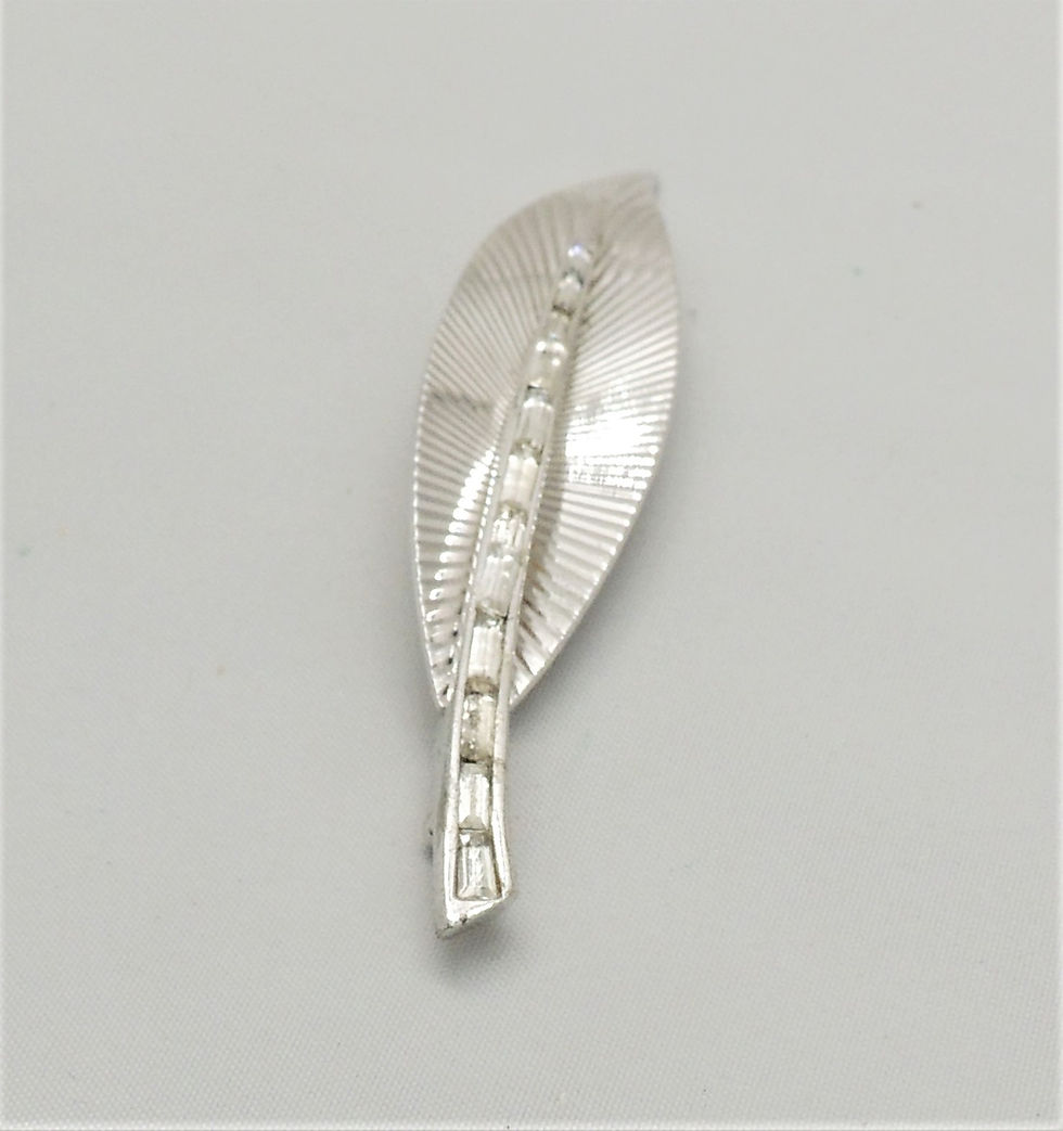Thumbnail: Vintage Signed Boucher Rhodium Plated Rhinestone Leaf Brooch