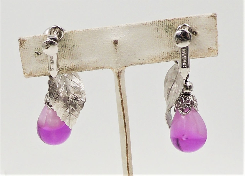 Thumbnail: 1960s Napier Rhodium Plate Purple Shaded Drop Clip Back Earrings