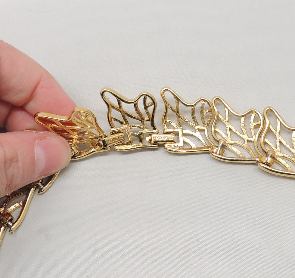 Thumbnail: Vintage 1980s Signed Monet Goldtone Wavy Cut Out Link Necklace