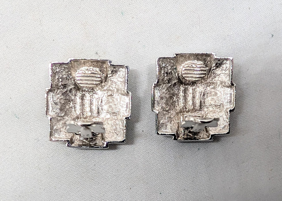 Thumbnail: Vintage 1980s Signed Givenchy Black Enamel & Clear Rhinestone Clip Earrings