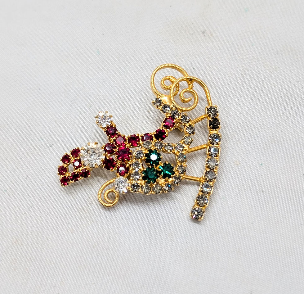Thumbnail: Vintage 1960s Signed Hobe Rhinestone Santa Claus in His Sleigh Brooch