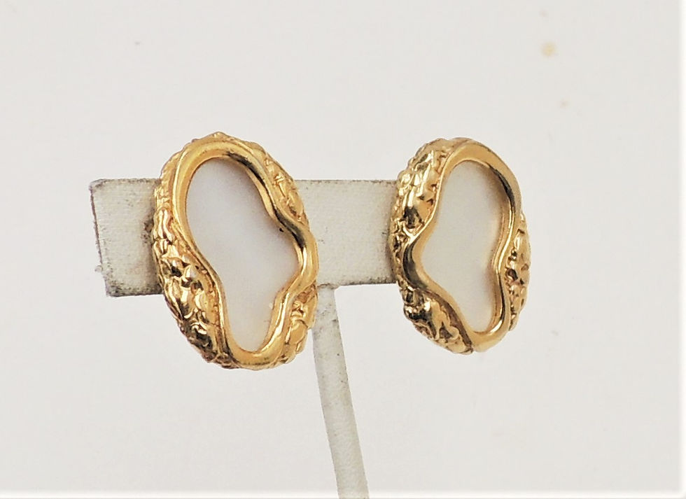 Thumbnail: Vintage Signed Napier Modernist MOP Clip Earrings, 1982