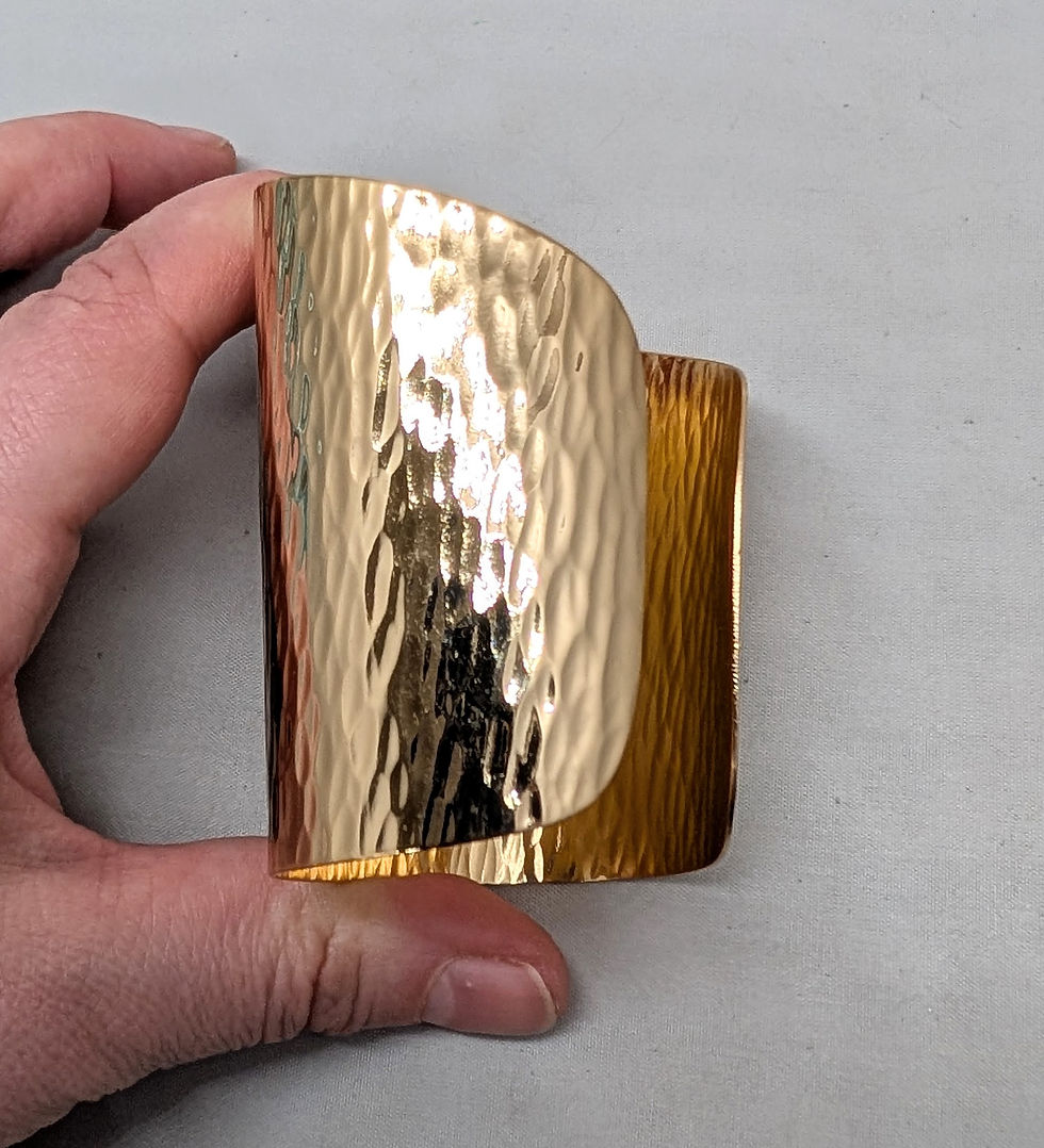 Thumbnail: Vintage Signed Napier Goldtone Wavy Wide Cuff Bracelet, 1976