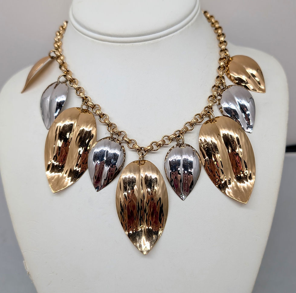 Thumbnail: Vintage Signed Napier Goldtone & Rhodium Plated Leaves Necklace, 1977